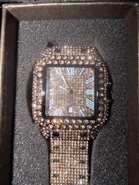 AJ Iced Out Square Case Rhinestone Quartz Watch